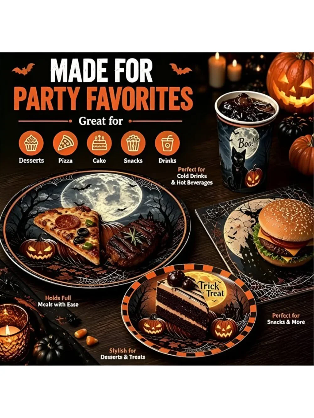 Halloween Party Supplies Plates and Napkins Set, Halloween Disposable Tableware